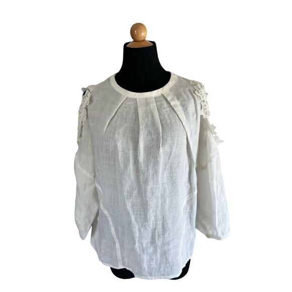 Anthropologie Eri + Ali Jemma Linen Cold Shoulder Blouse size small - Picture 5 of 6
